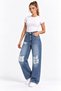 Women's Wide Leg Ripped Blue Baggy Jeans - 5