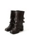 Logan Women's Genuine Leather Buckle Detailed Drawstring Heeled Boots - 4
