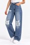 Women's Wide Leg Ripped Blue Baggy Jeans - 3