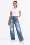 Women's Wide Leg Ripped Blue Baggy Jeans - 2