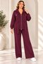 Plus Size Zippered Knitwear Set with Waist Belt, Plum - 3