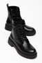 Alexandra Women's Shiny Daily Black Leather Thick Soled Boots - 2