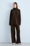 Women's Knitwear Set High Neck Long Sleeve Relaxed Fit Sweater and Wide Leg Pants Two-Piece Set - Brown - 5