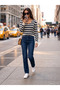 Women's Long Sleeve V-Neck Striped Knitwear Blouse - 3