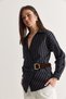 Women's Striped Double-Breasted Collar Belt Detailed Waist-Hugging Shirt 2370 60286690 - 3