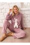 Hooded Rabbit Embroidery Detailed Light Purple Color Trendy Stylish Fun Comfortable Winter Wellsoft Fabric Women's Pajama Set (One Set) - 6