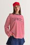 Women's Red-Navy Blue Text Printed Striped Crew Neck Oversize Long Sleeve Sweatshirt 2389 60286694 - 5
