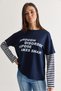 Women's Text Printed Striped Layered Sleeve Crew Neck Oversize Sweatshirt 2387 60286693 - 4