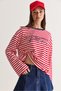 Women's Red-Navy Blue Text Printed Striped Crew Neck Oversize Long Sleeve Sweatshirt 2389 60286694 - 3