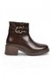 Ankle Strap Zippered Rubber Sole Brown Shiny Stylish Comfortable Women's Heeled Boots Pc-56117 - 2