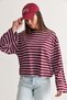 Women's Burgundy-Blue 100% Cotton Striped Crew Neck Off-Shoulder Oversize Sweatshirt 12785 60286696 - 5