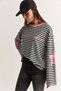 Women's White-Pink Text Printed Striped Crew Neck Oversize Spanish Sleeve Sweatshirt 2396 60286695 - 5