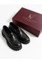Women's Leather Thick Soled Black Crocodile Pattern Loafer Moccasin Shoes - 8