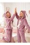 Hooded Rabbit Embroidery Detailed Light Purple Color Trendy Stylish Fun Comfortable Winter Wellsoft Fabric Women's Pajama Set (One Set) - 2