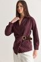Women's Striped Double-Breasted Collar Belt Detailed Waist-Hugging Shirt 2370 60286690 - 3
