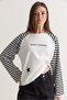 Women's White-Black West League Printed Striped Raglan Sleeve Regular Fit Sweatshirt 2391 60286692 - 2