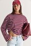 Women's Burgundy-Blue 100% Cotton Striped Crew Neck Off-Shoulder Oversize Sweatshirt 12785 60286696