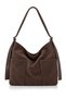 Women's Brown Suede Hobo Shoulder Bag - Oversized Shoulder Bag with Belt Strap and Double Pockets - 2