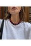 Burgundy Black Marble Patterned Large Beaded Necklace |   Short Design Necklace - 2