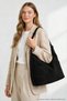 Women's Black Suede Hobo Shoulder Bag - Oversized Shoulder Bag with Belt Strap and Double Pockets - 5