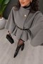 Women's Stand Collar Belted Button Detailed Bat Sleeve Short Poncho Cape Jacket - 5