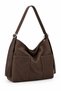 Women's Brown Suede Hobo Shoulder Bag - Oversized Shoulder Bag with Belt Strap and Double Pockets - 6