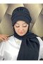 Tesettür Daily Black Silvery Shiny Scarf with Hat - 4