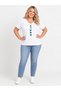 Women's White Plus Size V-Neck Colorful Heart Printed Cotton T-Shirt - 8