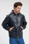 Men's Genor Oversize Hooded Leather Coat Navy Blue - 5