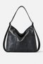 Women's Black Leather Hobo Shoulder Bag - Oversized Shoulder Bag with Belt Strap and Double Pockets