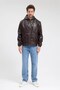 Men's genor oversize hooded leather jacket brown color - 2