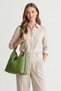 Women's Khaki Color Leather Hobo Shoulder Bag - Oversized Shoulder Bag with Belt Strap and Double Pockets - 6