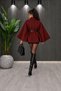 Women's Stand Collar Belted Button Detailed Bat Sleeve Short Poncho Cape Jacket - 3