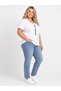 Women's White Plus Size V-Neck Colorful Heart Printed Cotton T-Shirt - 6