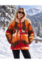 Women's Patterned Plush Jacket - Geyik Orange