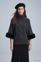 High-Necked Knitted Sweater with Fur Sleeves - 3