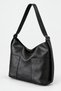 Women's Black Leather Hobo Shoulder Bag - Oversized Shoulder Bag with Belt Strap and Double Pockets - 3