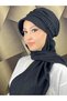 Tesettür Daily Black Silvery Shiny Scarf with Hat - 6