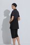 Women's Semi-Closed Swimsuit Set Short Sleeve Zippered Wave Pattern Black Pool and Sea - 3