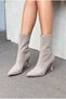 Women's Stoned Heeled 7 cm Back Zipper Winter Beige Boots Ferma - 2