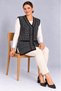 Plus Size Black Gray Houndstooth Patterned V-Neck Buttoned Pocketed Long Stylish Mother's Knitwear Vest - 7