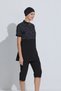 Women's Semi-Closed Swimsuit Set Short Sleeve Zippered Wave Pattern Black Pool and Sea - 5