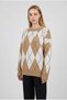 Women's Camel White 2 Diamond Pattern Beard Detailed Oversize Knitwear Sweater in S-M-L Size - 2