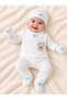 Ecru Blue Bowknot Teddy Bear Patterned Baby Boy 5 Piece 100% Cotton Newborn Hospital Discharge Set - 2