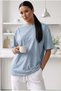 تي شيرت نسائي من Melange Blue Basic بدون طباعة مقاس كبير - 3
