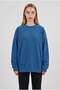 Women's Blue Basic 0 Crew Neck Unprinted Plain Oversize Loose Fit Fleece Sweatshirt