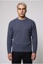 Men's Indigo Blue Hair Knit Crew Neck Regular Knitwear Wool Blend Thick Acrylic Sweater