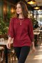 Women's Red Crew Neck Glittery Imported Thread Knit Lycra Thin Knitwear Blouse with Cuff Accessories - 5