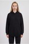 Women's Black Plain Hooded Oversize 3 Thread Raised Casual Loose Cut Hoodie Sweatshirt