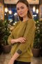 Women's Green Crew Neck Glittery Imported Thread Knit Lycra Thin Knitwear Blouse with Accessory on the Sleeve End - 3